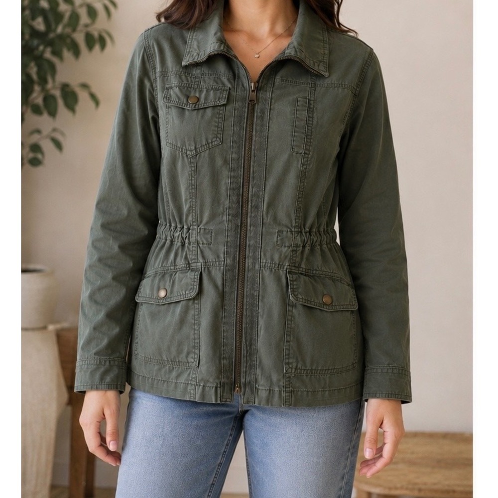 Ashley by 26 International Olive Green Utility Jacket Cotton Full Zip Medium